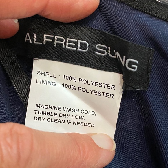 Alfred Sung Midnight Blue Strapless High/Low Ballgown D699S - Picture 4 of 8